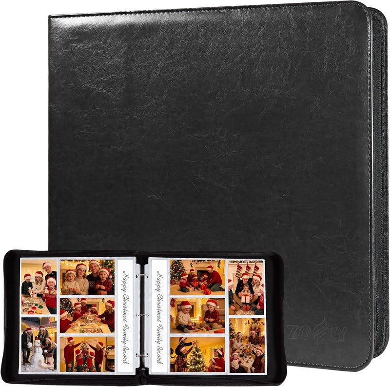 Zofly Zippered Binder Photo Album 4x6 – 20 Pack 4x6 Page Protectors in Leather Wallet, Holds 200 Horizontal & Vertical Photos, Large Capacity Photo Albums Book for Family Wedding Anniversary Baby, Black - Image 1